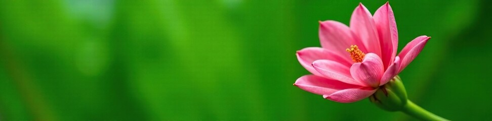 Fototapeta premium Pink banana blossom in full bloom against a lush green background, greenery, garden, foliage