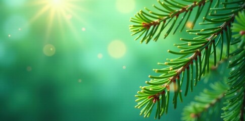 Pastel green background with sparkling pine needles, glowing, sparkling