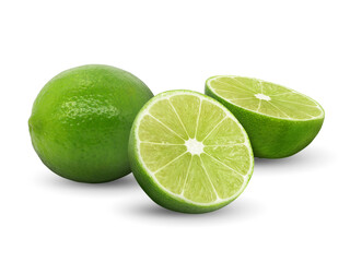 Sliced of fresh lime fruit isolated on white background.