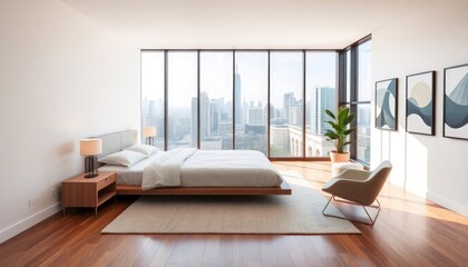 Fototapeta premium Modern Style - Master Bedroom Interior Design With Modern Concept - Hotel Master Bedroom - Apartment Master Bedroom Interior With Sofa - Interior Design 