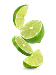 Sliced of fresh lime fruit isolated on white background. © surasak