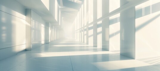 Obraz premium Abstract White Vertical Glass Striped Wall Background with Reflection Interior Room. A white Empty room Surreal Minimalistic style morning light copy space, Abstract col our background with lines