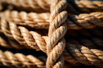 Tightly wound hemp rope creates a textured pattern, suggesting strength, durability, and maritime themes