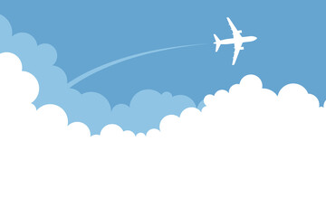 Simple airplane travel opens the background behind itself. Plane journey, romantic travel, tours, cruises, airport advertising, trip abroad on vacation, and plane routes vector illustration banner