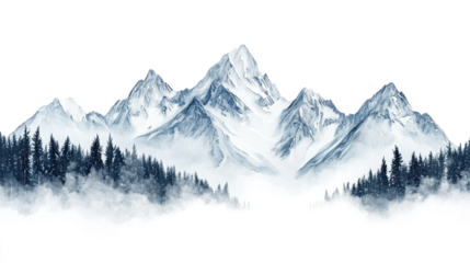 Majestic Winter Mountain Range in Watercolor Style 