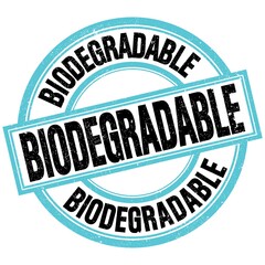 BIODEGRADABLE text on blue-black round stamp sign
