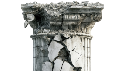 Crumbling Pillar of History: A weathered, fractured ancient Roman column stands as a poignant symbol of time's relentless march, decay, and the ephemeral nature of empires.