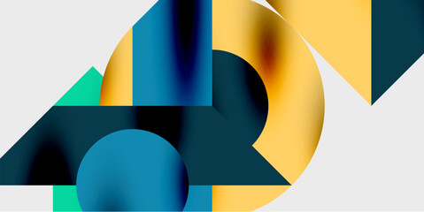 Detailed composition of circles, semicircles, and triangles with glossy effects and smooth gradients. A sleek and modern vector design for creative and tech-inspired projects