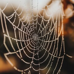 macro shot of dewdrops on a spiderweb