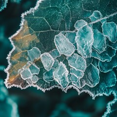 Fototapeta premium macro shot of frost crystals on a leaf,