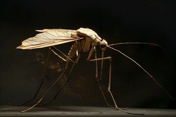 Detailed close-up of a mosquito highlighting its intricate structures and features.