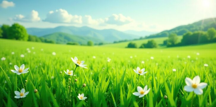 lush green fields with blooming jasmine flowers, summer, field