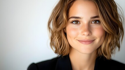 Naklejka premium close-up portrait, woman with soft smile, even lighting, smooth textures, professional clarity, isolated on white background