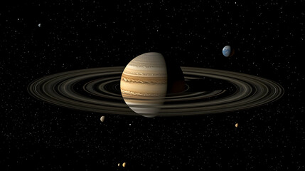 Artistic solar system depiction in a planetarium setting with aligned planets