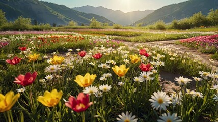 Obraz premium Mountain Meadow Spring Flowers 