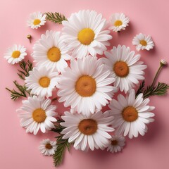 Obraz premium White chamomile daisies set against a pale pink background. A creative nod to summer and spr