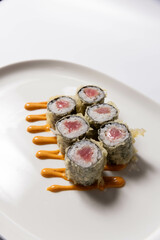 Sushi serving on white plate