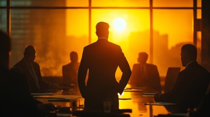 A man stands in front of a group of people in a boardroom