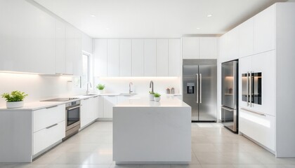 Modern Style - Kitchen Interior Design With Modern Concept - Hotel Kitchen - Apartment Kitchen Space Interior With Refrigerator - Interior Design
