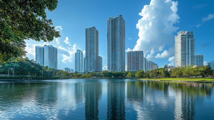 A city with a large body of water in the middle