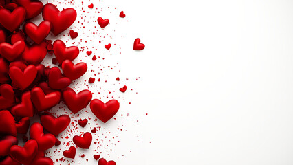 Many small red hearts clustered together on a transparent background