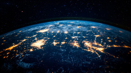 Obraz premium Banner planet Earth view from space. Abstract wallpaper.