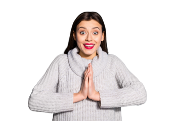 Portrait of astonished person screaming shouting wearing gray pullover isolated over blue background