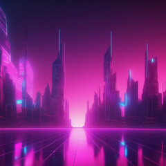 A Futuristic City With A Synthwave Aesthetic With Glowing Elements, Hyperrealistic