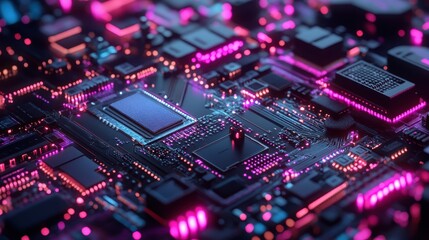 Fototapeta premium A computer chip with a blue and red design