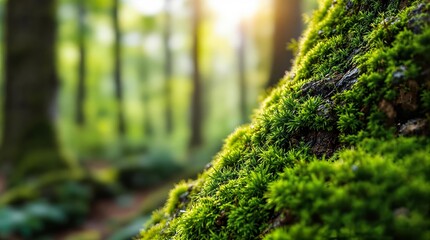 Fototapeta premium Mossy tree bark texture, nature close-up, forest biodiversity
