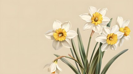 Obraz premium Narcissus Bloom: Cute and Joyful Daffodil Bouquet Illustration for Seasonal Celebration