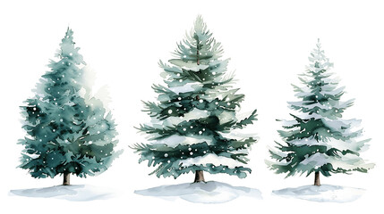 Obraz premium Set of Watercolor Christmas tree, isolated on a white background, Christmas tree painting. Merry Christmas