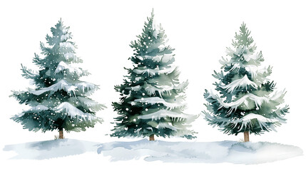 Fototapeta premium Set of Watercolor Christmas tree, isolated on a white background, Christmas tree painting. Merry Christmas