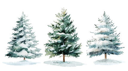 Set of Watercolor Christmas tree, isolated on a white background, Christmas tree painting. Merry Christmas