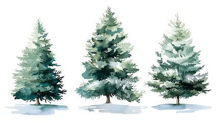 Fototapeta premium Set of Watercolor Christmas tree, isolated on a white background, Christmas tree painting. Merry Christmas