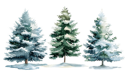 Obraz premium Set of Watercolor Christmas tree, isolated on a white background, Christmas tree painting. Merry Christmas