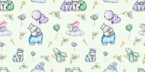 seamless watercolours patterns set  Easter bunnies and ducks
