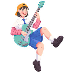 Girl Student Playing the Bass Illustration