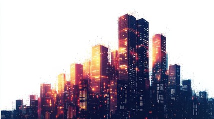 Obraz premium Pixelated high-rise building on a white background modern real estate background