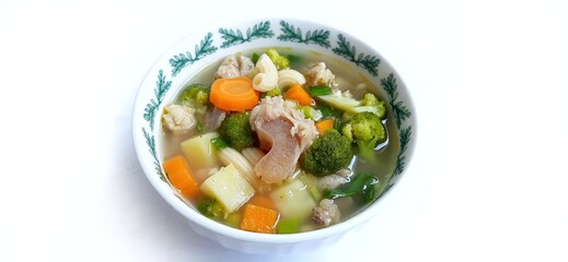 Sayur sop or vegetable with meat soup on the plate. indonesian popular culinary. Healthy food