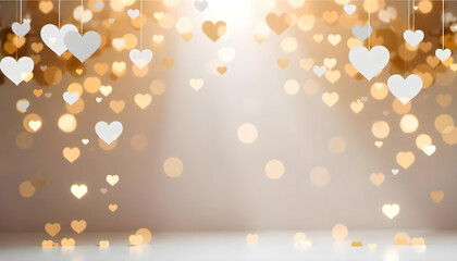 A golden heart-shaped bokeh background with a soft, blurred foreground and a glowing