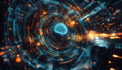 Fototapeta premium Abstract Digital Brain AI Technology Neural Network Data Circuit Innovation Future Concept Science