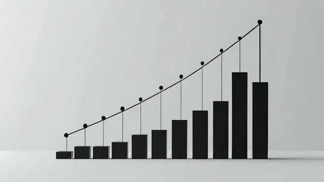 Black bar graph showing growth with increasing trend line and points.