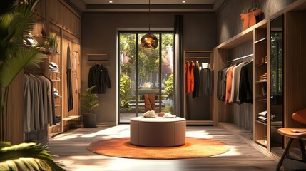 A room with a rug and a plant