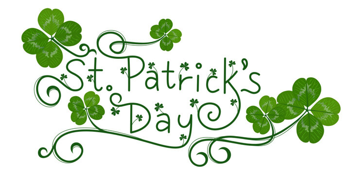 st patrick day lettering and clover leaf vector design