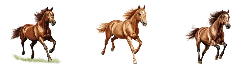 Obraz premium set of beautiful brown horse running, vector illustration on a white background