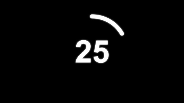 Animated countdown from 30 seconds on a transparent background Animated circle shaped stylish smooth tailed line indicator. Neon and shady nightlife concept