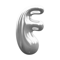 Inflated alphabet, Glossy metallic silver font, 3D balloon letter F