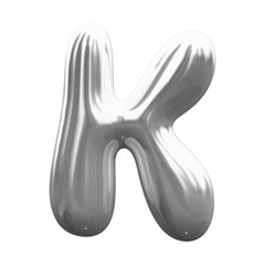 Inflated alphabet, Glossy metallic silver font, 3D balloon letter K