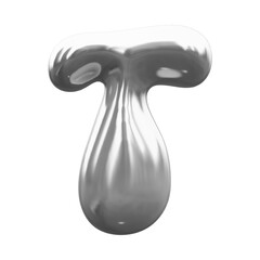 Inflated alphabet, Glossy metallic silver font, 3D balloon letter T